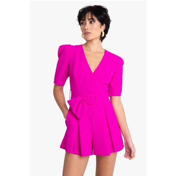 Black Halo $415 Crepe Belted Surplice Puff Playsuit Romper Maricopa NWT Pink 8